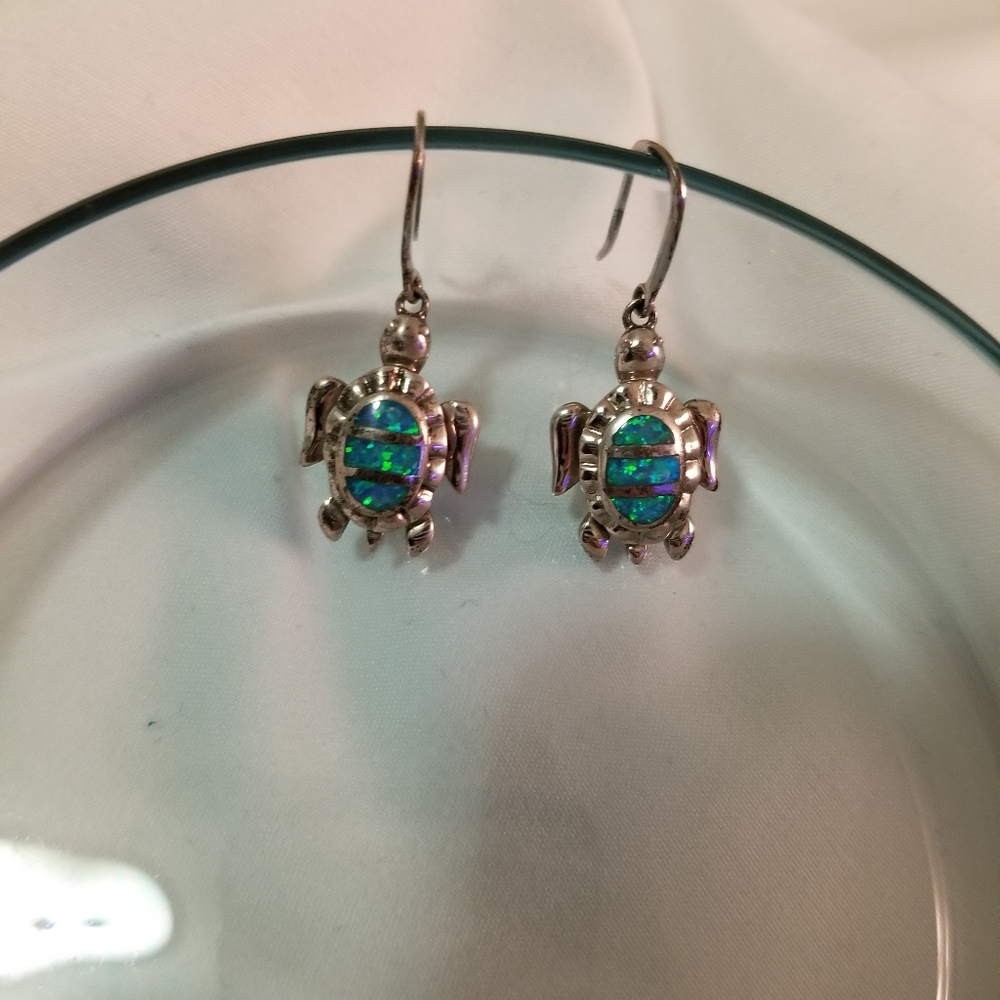 Silver and Opal Turtle Earings